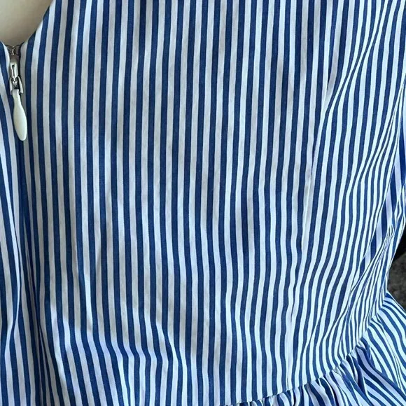 J. CREW Ruffle Sleeveless Tank Top. Blue Stripe, Ruffle Hem, Nautical Size 4 - Picture 10 of 11